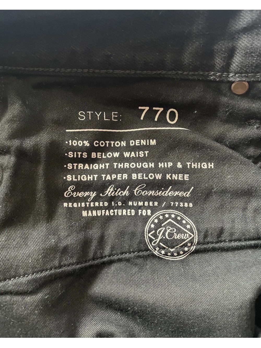 J.Crew Men’s 770 Straight Fit Black Rinse Jeans - Picture 4 of 7
